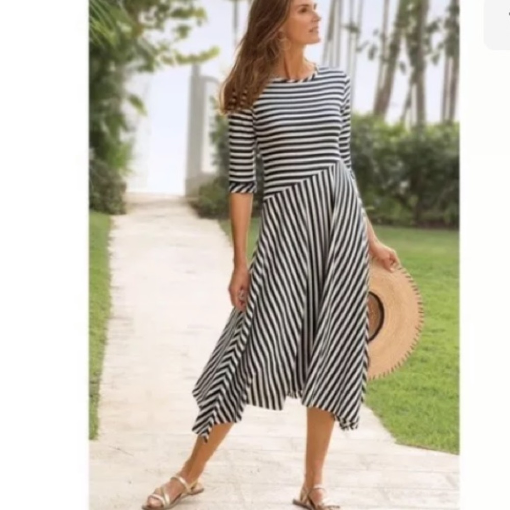 Soft Surroundings Stripes Jersey Knit Midi Dress